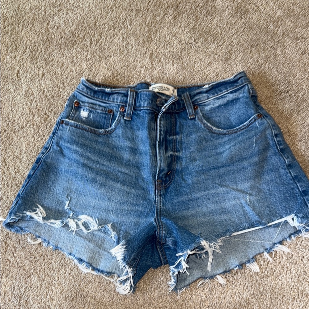Abercrombie & Fitch Classic Blue Frayed Jean Shorts